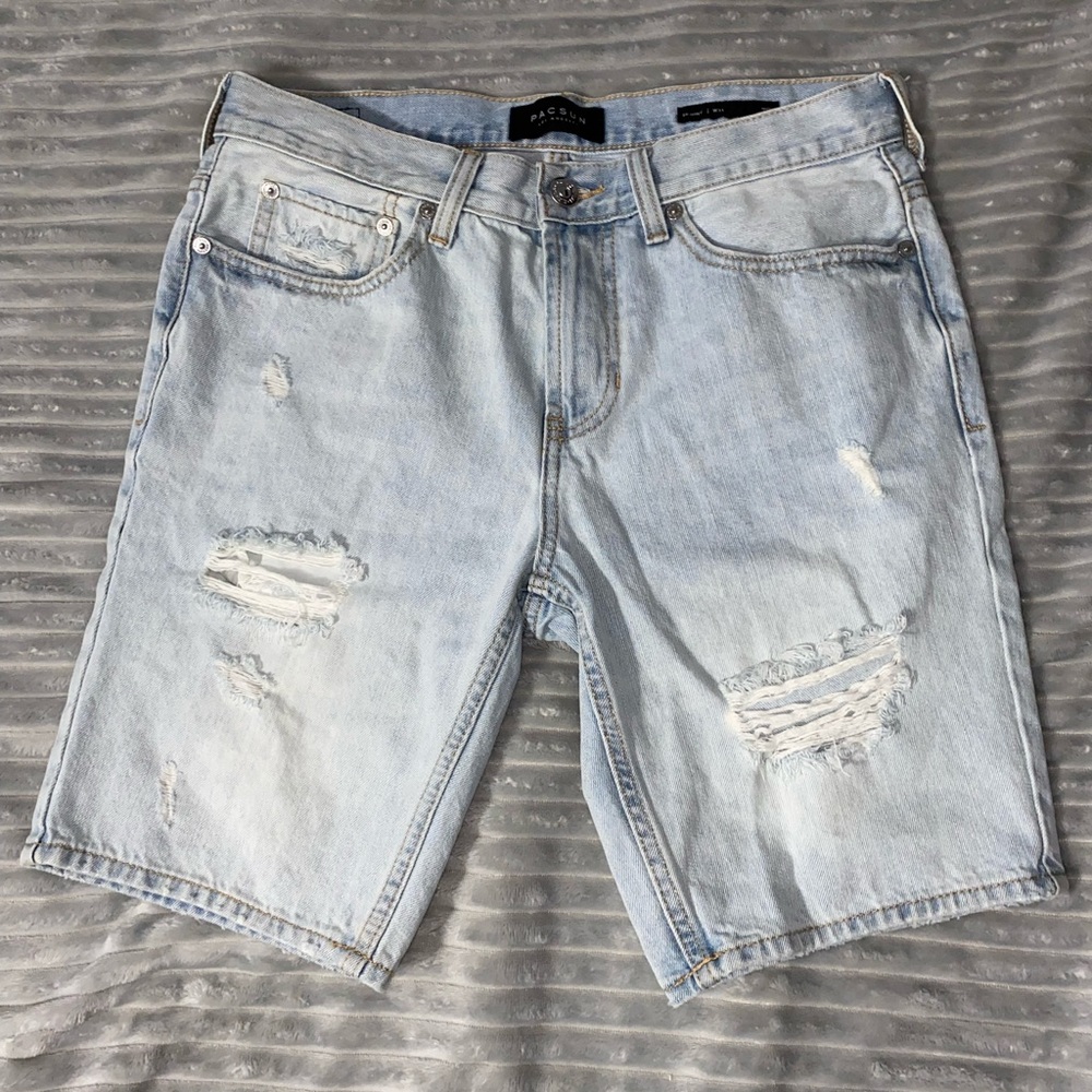 Distressed denim shorts